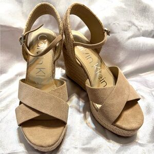 New Calvin Klein Tan Suede Wedges